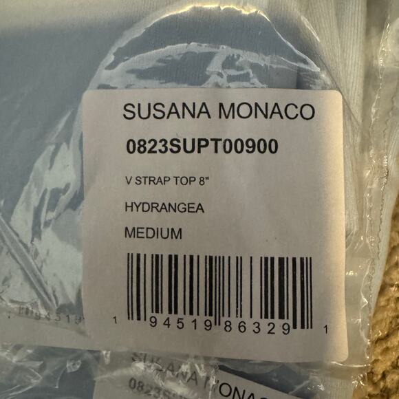 Susana Monaco Sleeveless V-Strap Top 8" in Blue NWT Size Medium - Picture 9 of 9